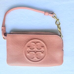 Tory Burch Perry Bombé Top Zip Card Case 5.75"W × 0.5"D x 3.25"H Pink Leather